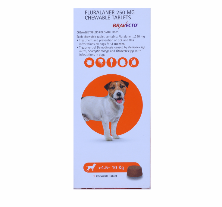 BRAVECTO 250MG 4.5-10KG FRONT 