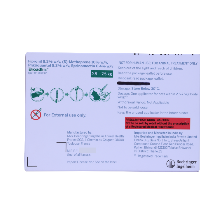 BROADLINE CAT 2.5-7.5 KG 3 PIP of 0.9ML BACK