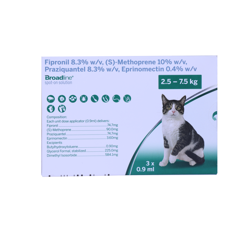 BROADLINE CAT 2.5-7.5 KG 3 PIP of 0.9ML FRONT 
