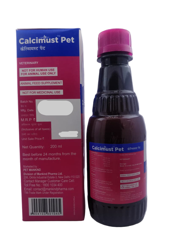 CALCIMUST PET SYRUP FOR CATS AND DOGS 200ML BACK