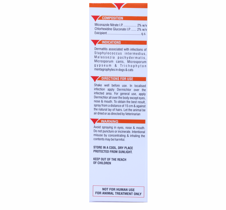 DERMICHLOR SPRAY ANTIBACTERIAL ANTIFUNGAL FOR DOGS AND CATS 100ML SIDE