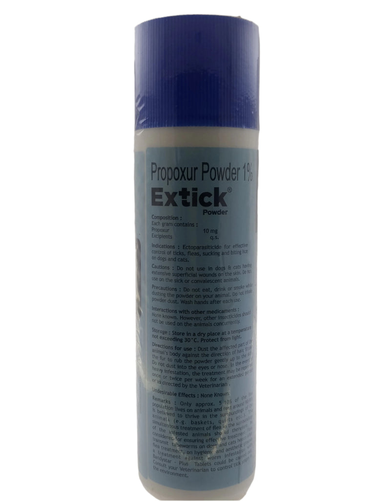 EXTICK ANTI-TICK & FLEA POWDER FOR DOGS AND CATS 100GM BACK