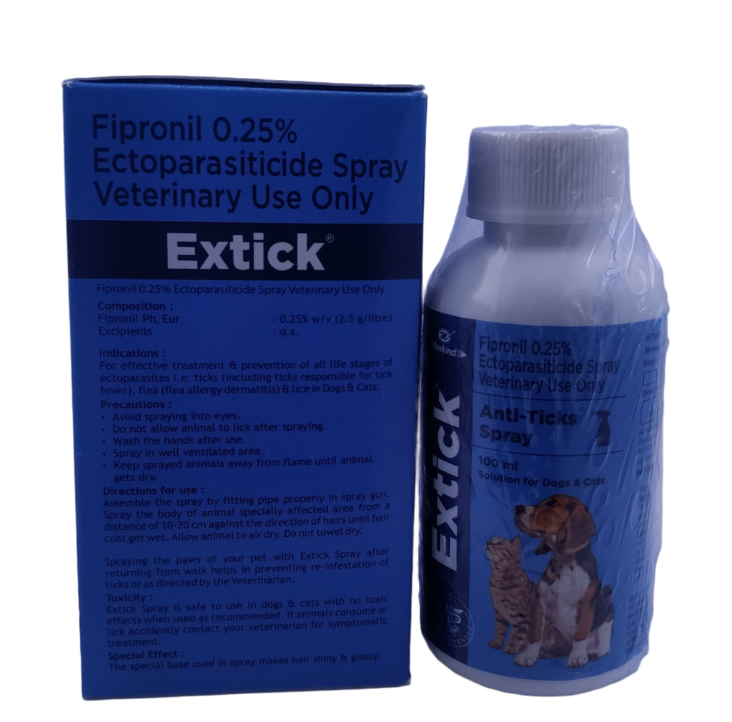 EXTICK SPRAY FOR CATS AND DOGS 100ML SIDE