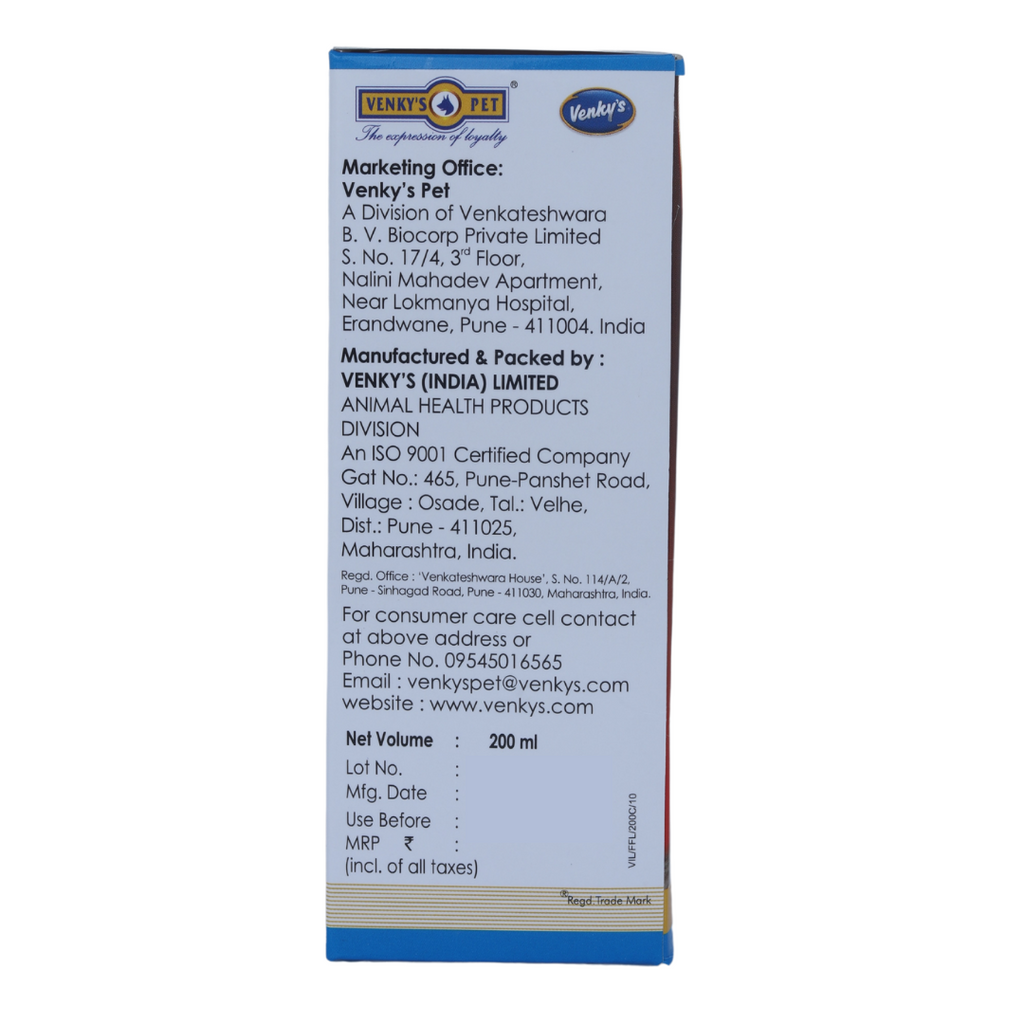 FE-FOLATE MULTI VITAMIN SUPPLEMENT FOR CATS AND DOGS 200ML BACK