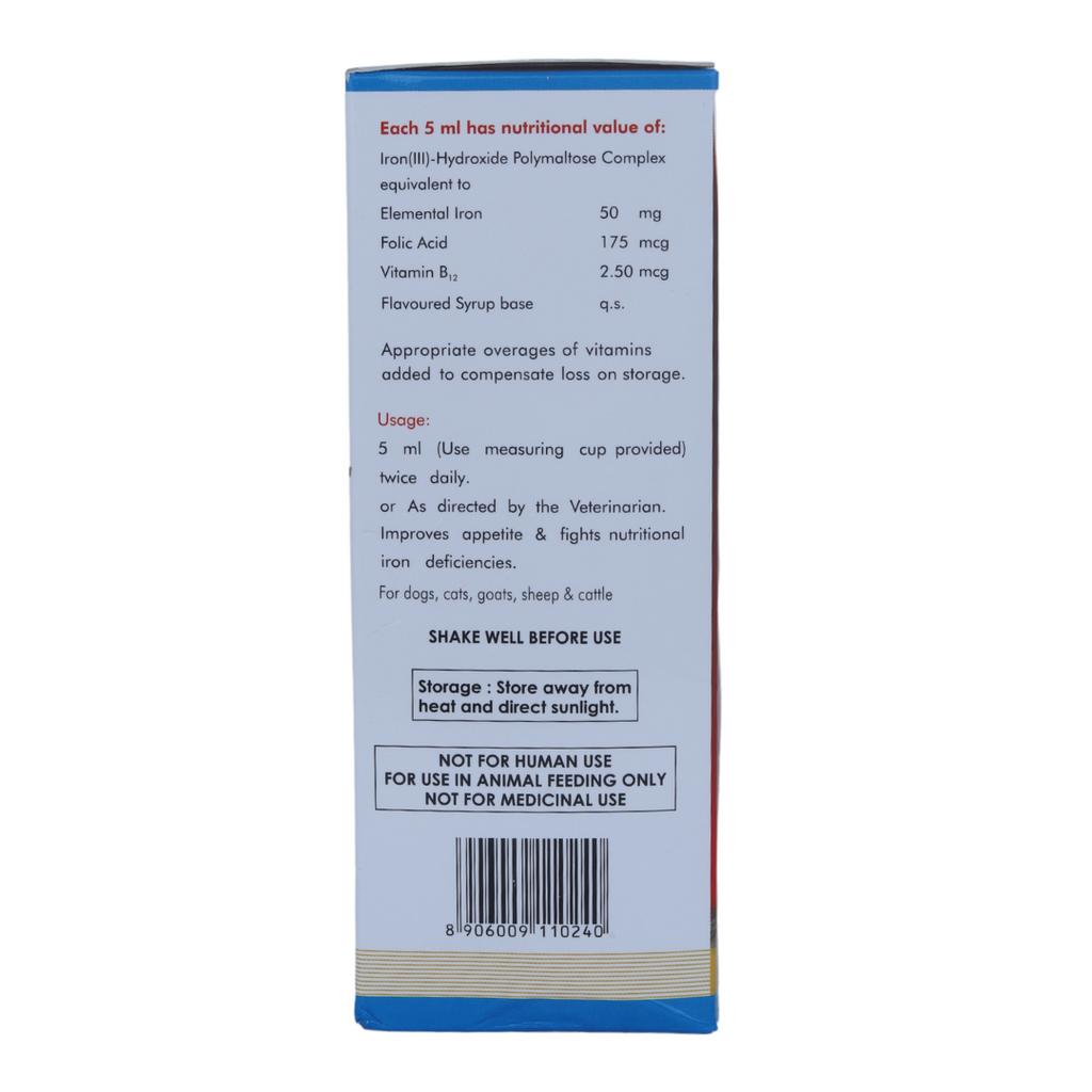 FE-FOLATE MULTI VITAMIN SUPPLEMENT FOR CATS AND DOGS 200ML SIDE