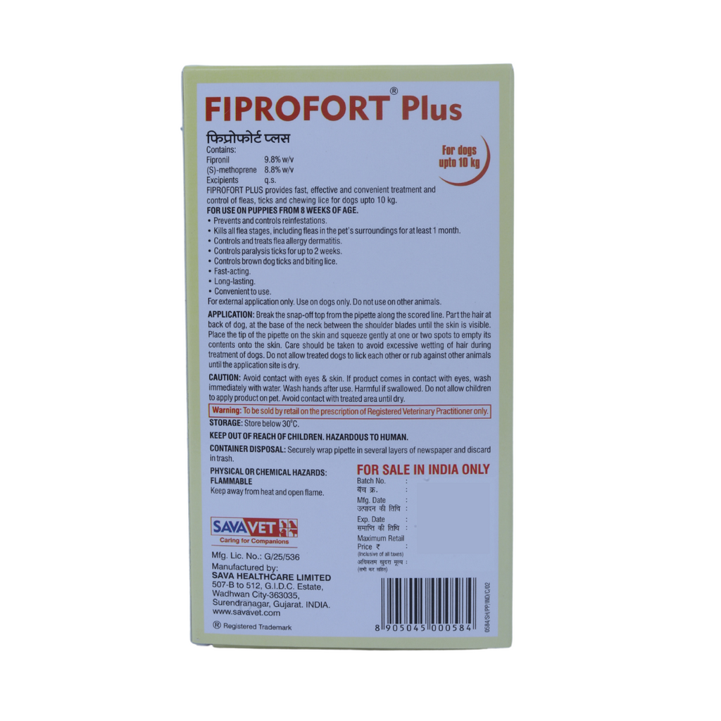 FIPROFORT PLUS SPOT ON TREATMENT FOR TICKS & FLEAS IN DOGS BACK