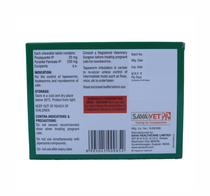 KIWOF DEWORMING FOR CATS 10 TABLETS BACK