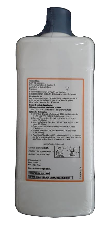 KOHRSOLIN TH LIQUID MICROBICIDAL DISINFECTANT FOR POULTRY & LIVESTOCK 500ML BACK