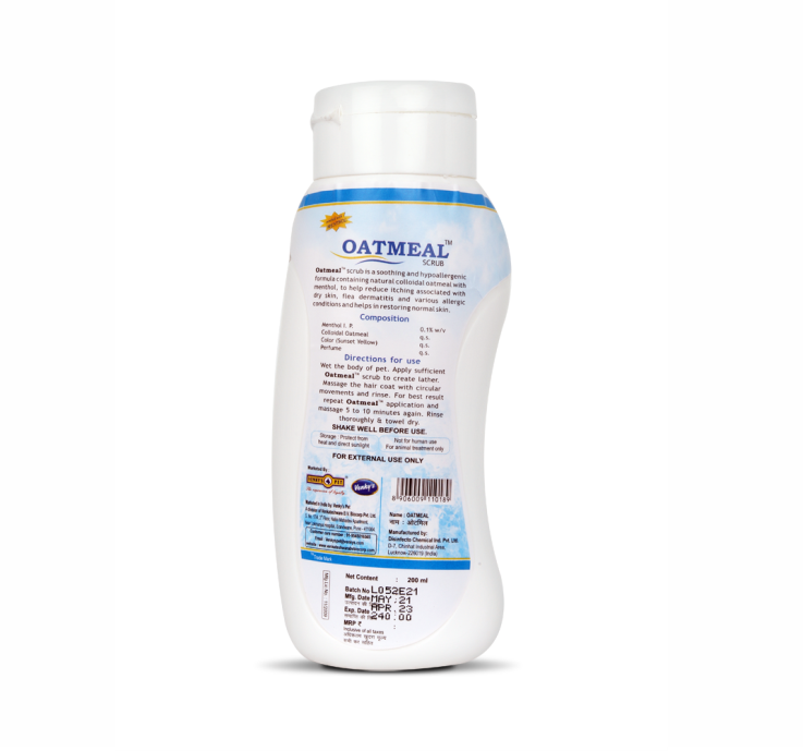 OATMEAL SCRUB MOISTURE REPLENISHING SOLUTION OF SKIN AND COAT FOR CATS & DOGS 200ML BACK