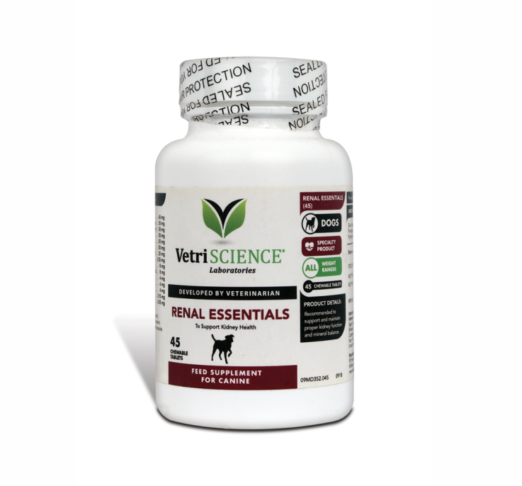 RENAL ESSENTIALS KIDNEY SUPPLEMENTS FOR DOGS 45 TABLETS front 